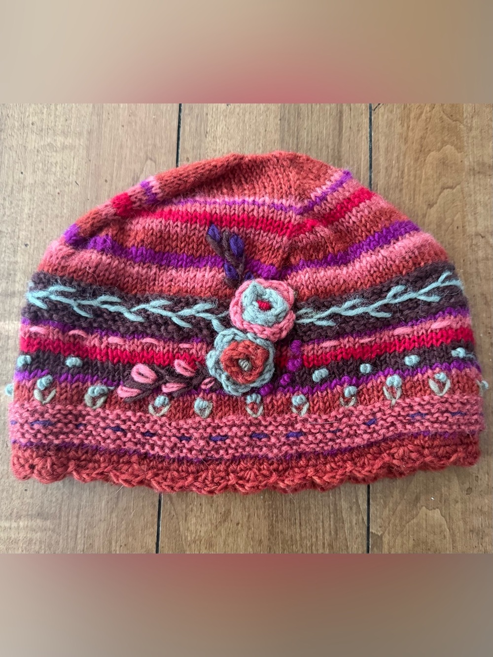 Women’s Lost Horizons Lassen Beanie Knit Wool Floral Embroidered Crochet Hat